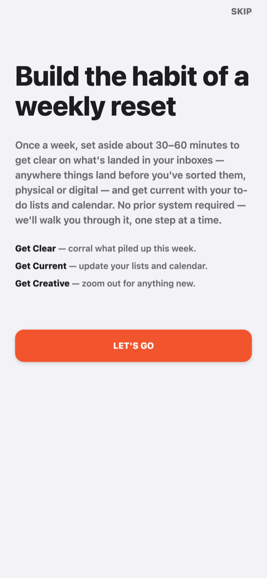 Clear & Current onboarding screen